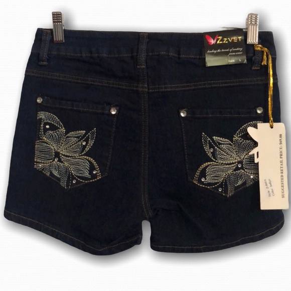 Zzvet stretch denim‎ shorts with flower embroidery - Picture 1 of 5